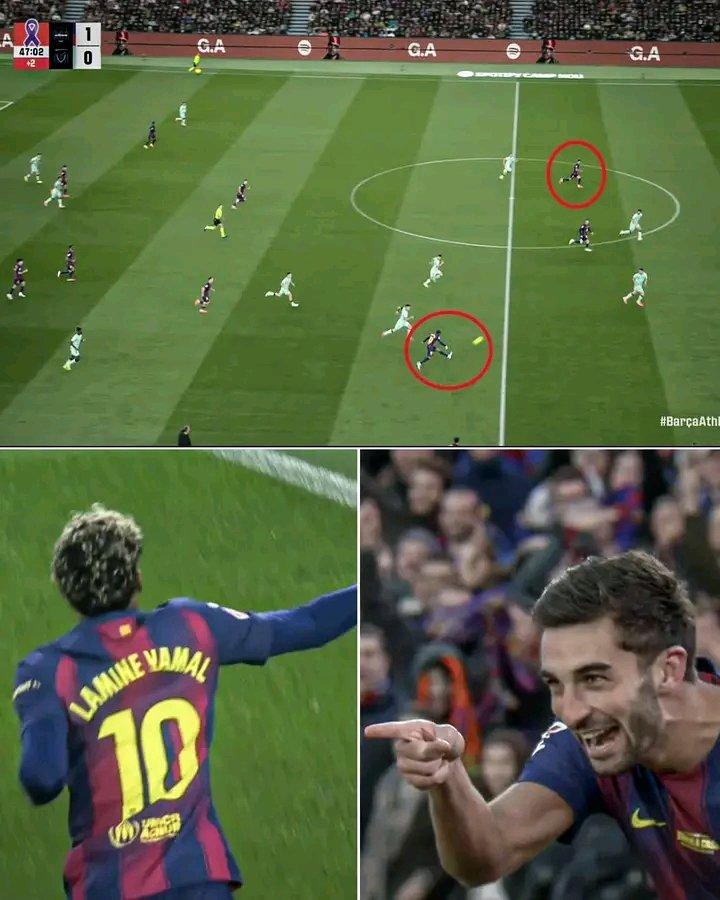 Tình huống Yamal dùng má ngoài chân trái kiến tạo cho Ferran Torres (Ảnh: X).