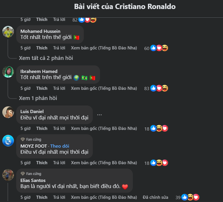 CĐV trên toàn thế giới chia vui với Ronaldo